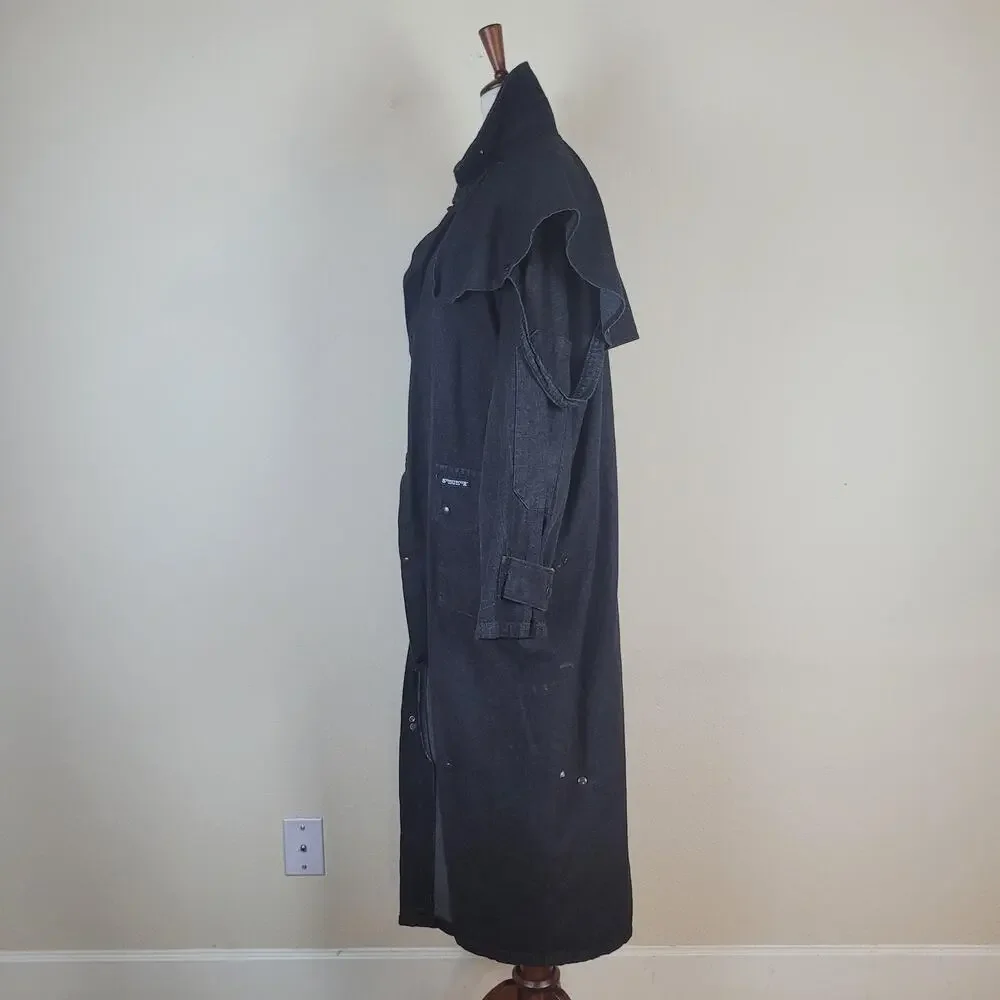 VTG Stoney River Coat Mens Medium Black Denim Duster Western USA Drover Outback